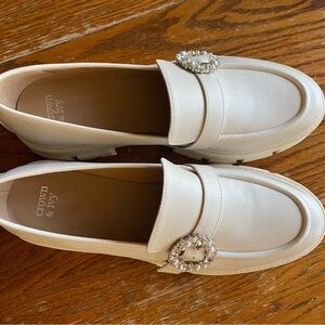 Crown & Ivy Cream Loafers with Pearl Buckle